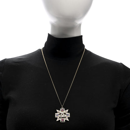 Chanel Crystal Enamel Stripe CC Pendant Necklace Gold Multicolor 2 of 4