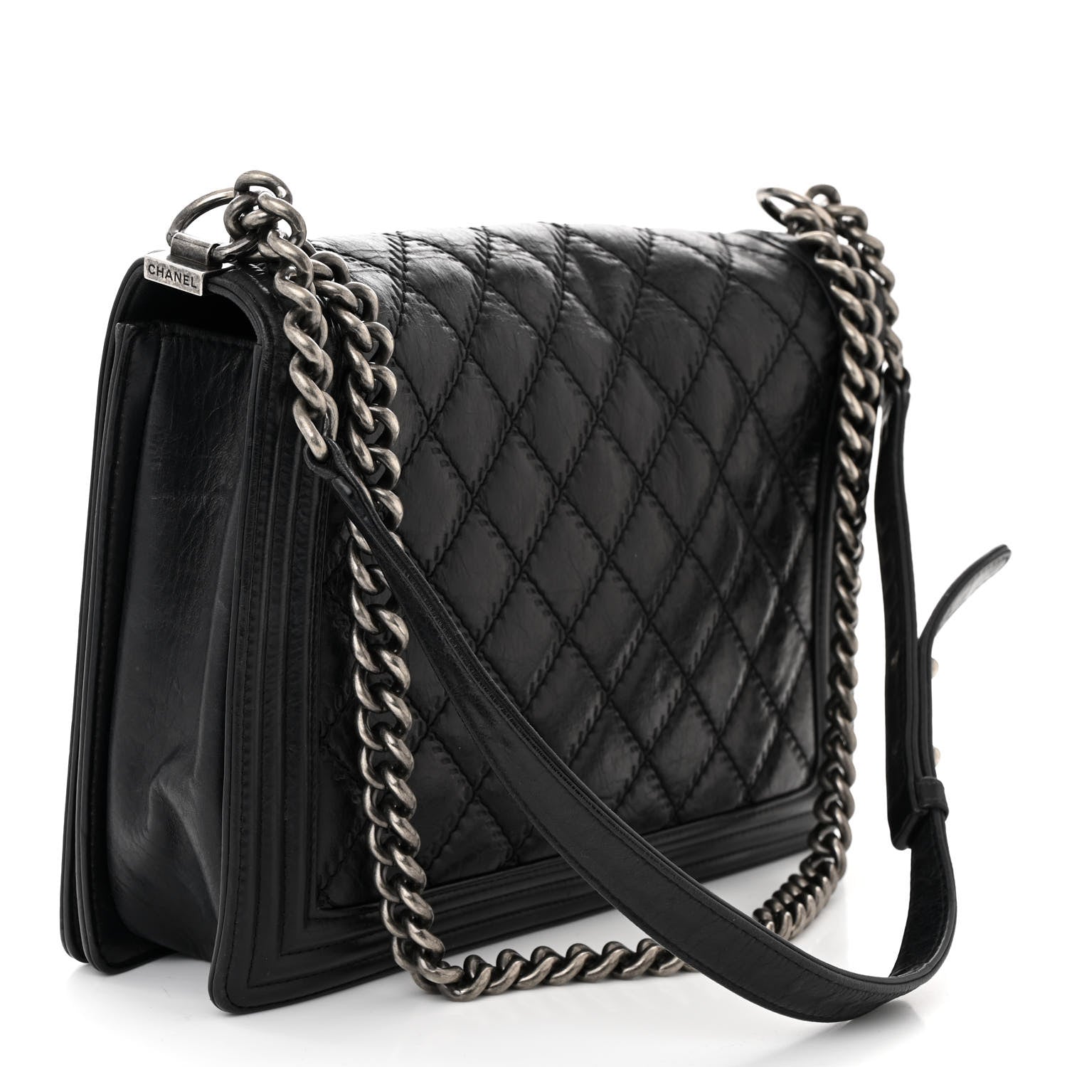 Chanel Calfskin Embossed Stitch Large Boy Flap Black 3 of 10