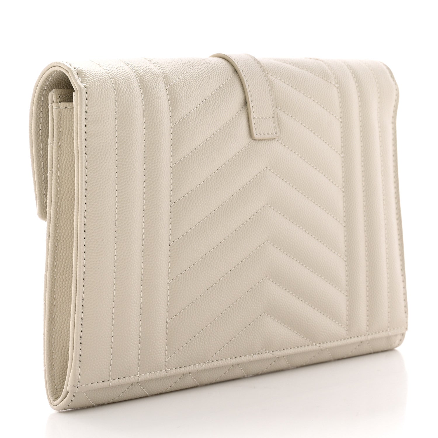 Saint Laurent Grain De Poudre Textured Mixed Matelasse Triquilt Monogram Clutch Blanc Vintage 3 of 13