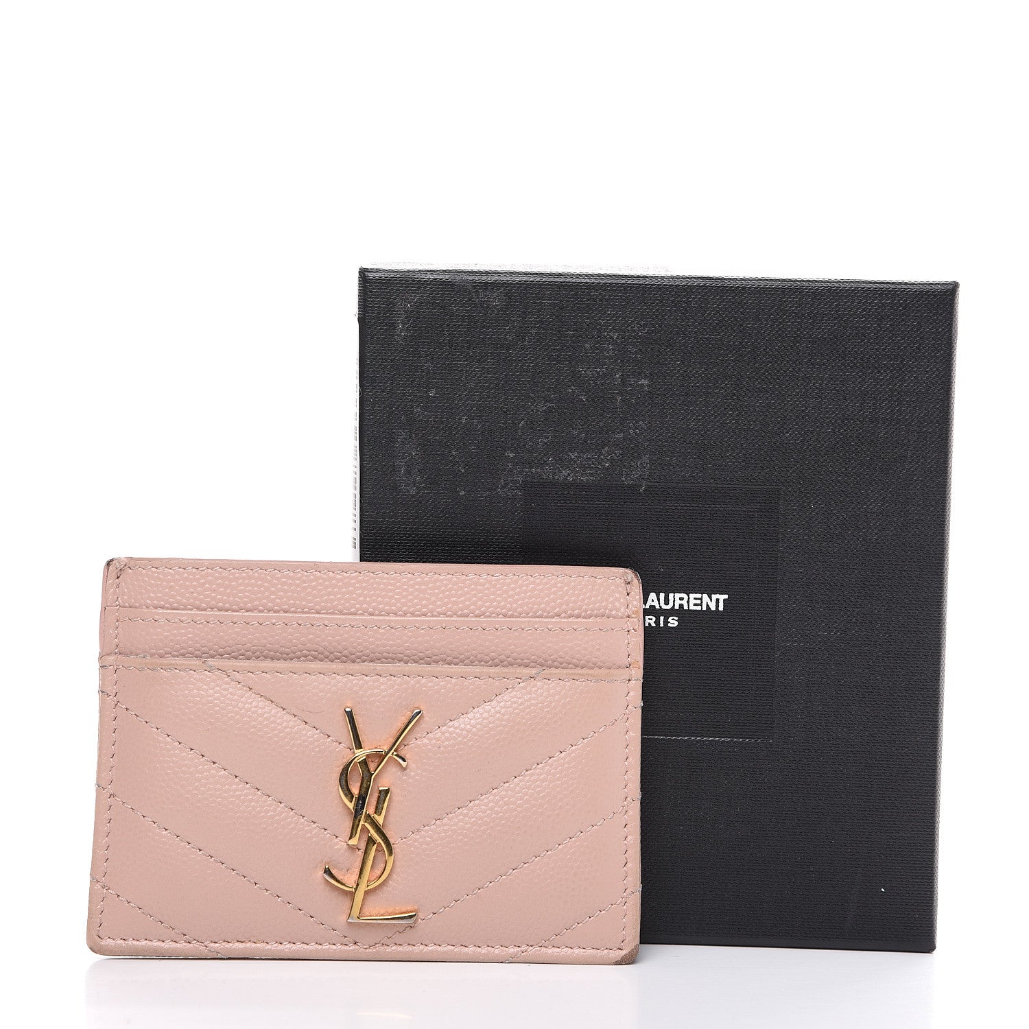 Saint Laurent Grain De Poudre Matelasse Chevron Monogram Credit Card Case Pale Pink 12 of 12