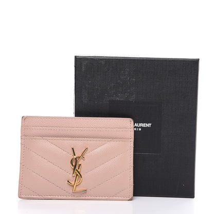 Saint Laurent Grain De Poudre Matelasse Chevron Monogram Credit Card Case Pale Pink 12 of 12