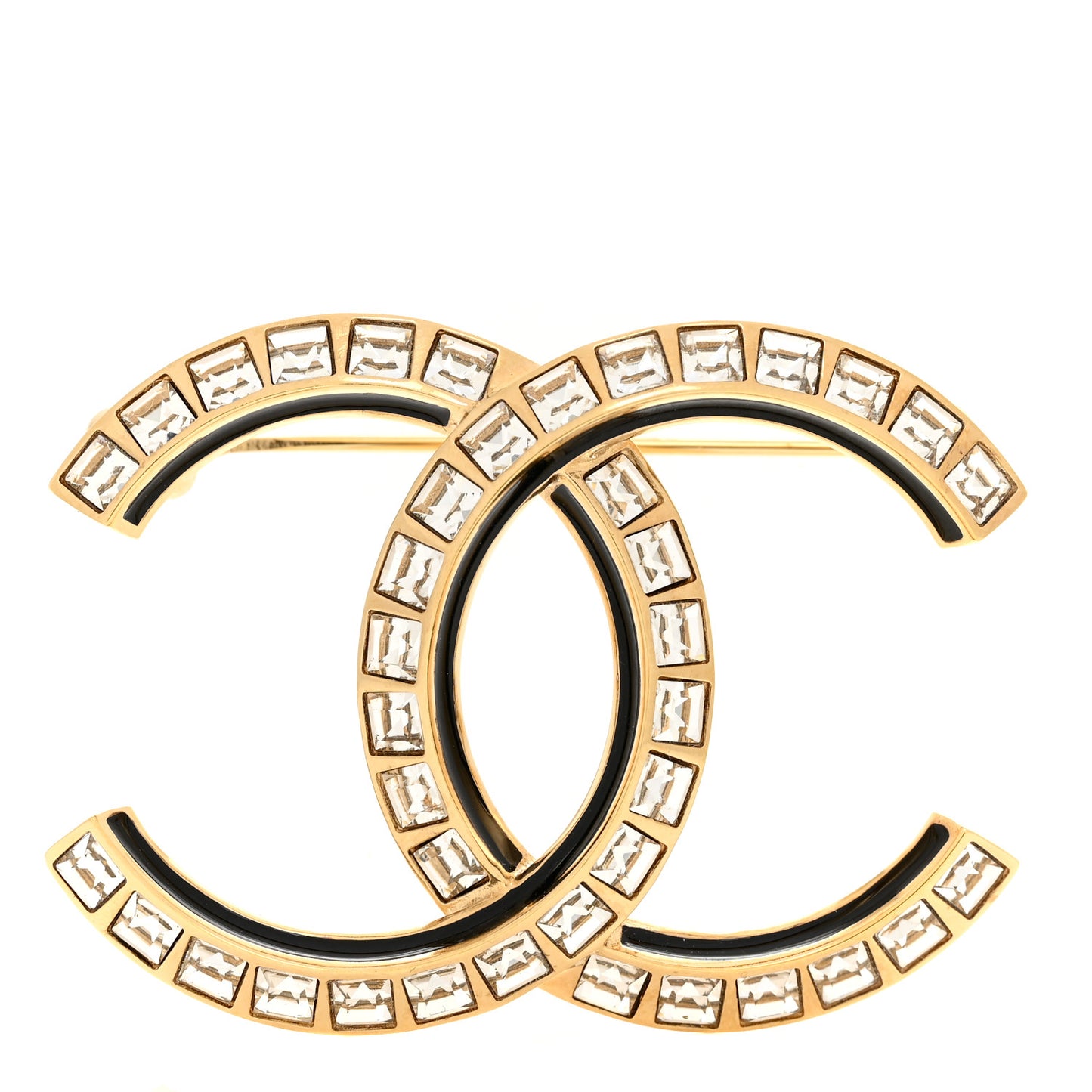 Baguette Crystal CC Brooch Black Gold