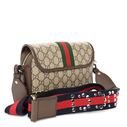 Gucci GG Supreme Monogram Textured Dollar Calfskin Web Studded Mini Ophidia Flap Shoulder Bag Beige Ebony New Acero 3 of 10