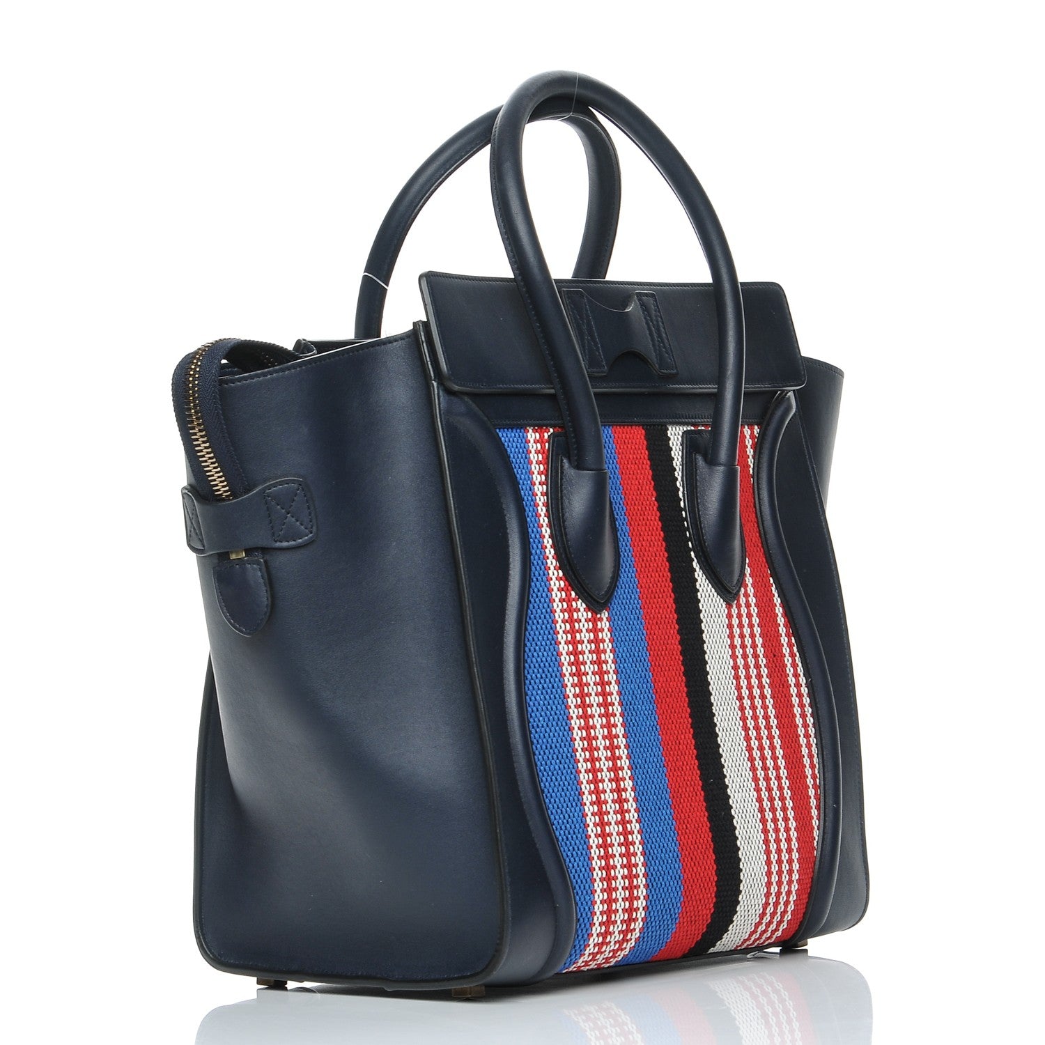 Celine Smooth Calfskin Striped Cotton Canvas Mini Luggage Navy Blue 3 of 7