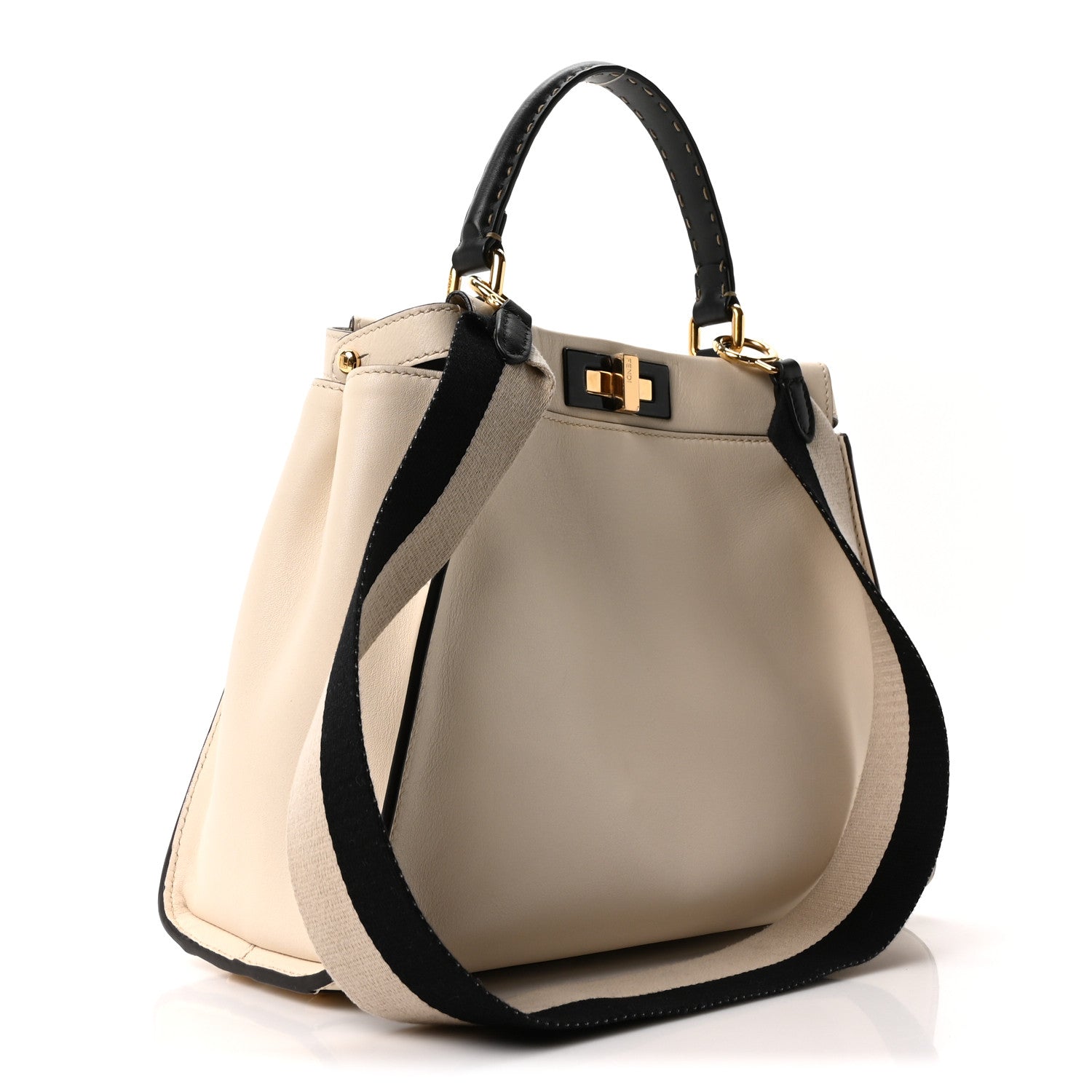 Fendi Vitello Seta Canvas FF Embroidered Medium Peekaboo Iconic Satchel White 3 of 10