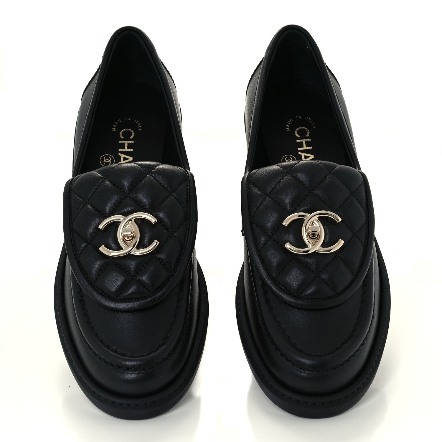 Chanel Lambskin Quilted CC Turnlock Loafers 37 Black 5 of 12