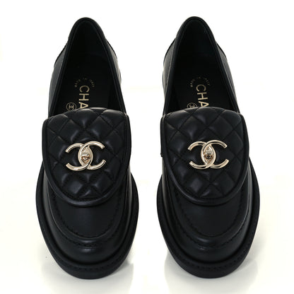 Chanel Lambskin Quilted CC Turnlock Loafers 37 Black 5 of 12