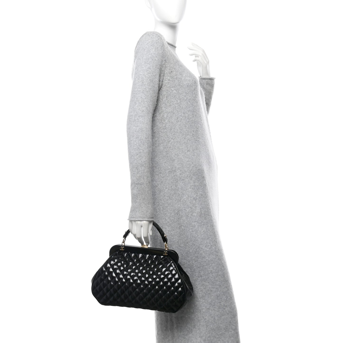 Glazed Calfskin Quilted Small Mademoiselle Frame Bag Black