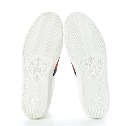 Gucci Calfskin Miro Soft Web Bee Embroidered Mens Ace High Top Sneakers 8.5 White 6 of 8