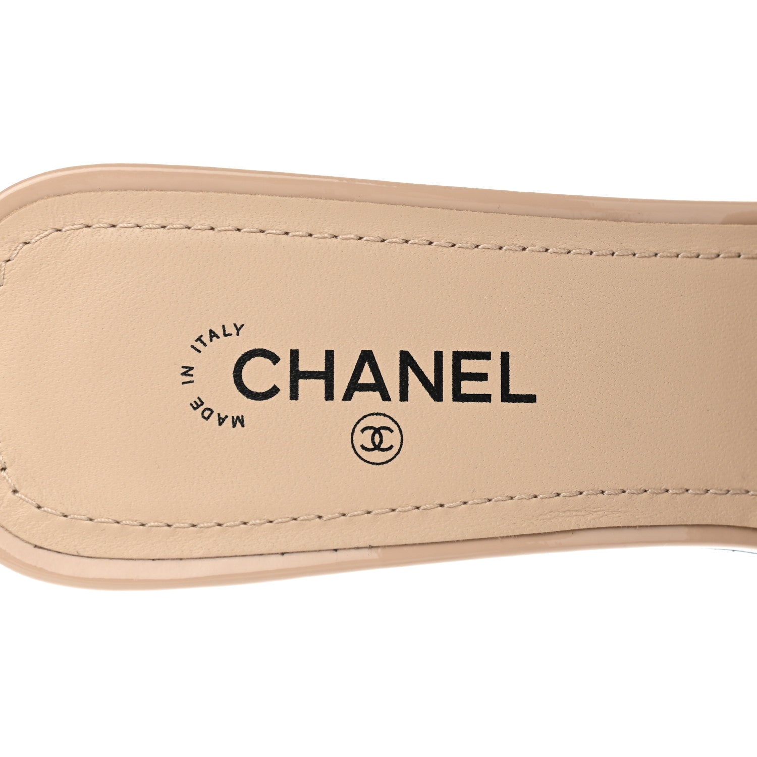 Chanel Patent CC Mules 38.5 Beige Black 7 of 9