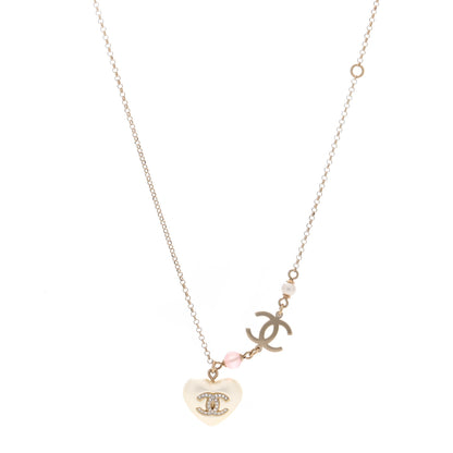 Chanel Resin Crystal CC Heart Necklace Pearly White Gold 1 of 5