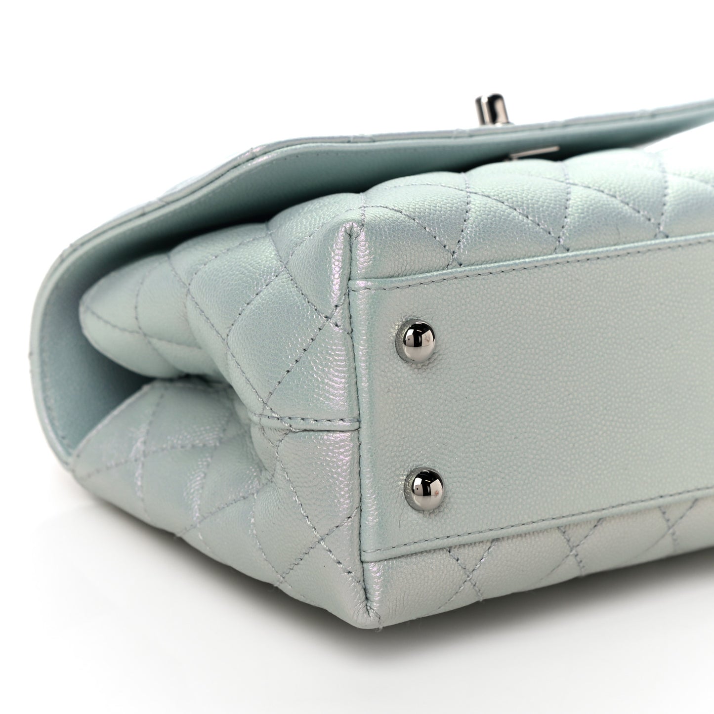 Iridescent Caviar Quilted Mini Coco Handle Flap Light Blue