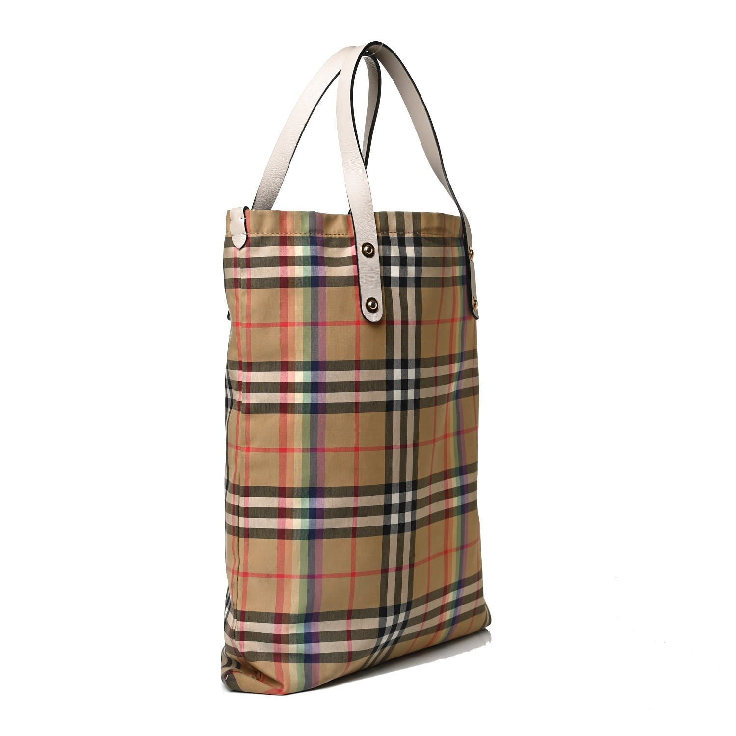 Burberry Vintage Rainbow Check Shopper Tote White 2 of 17