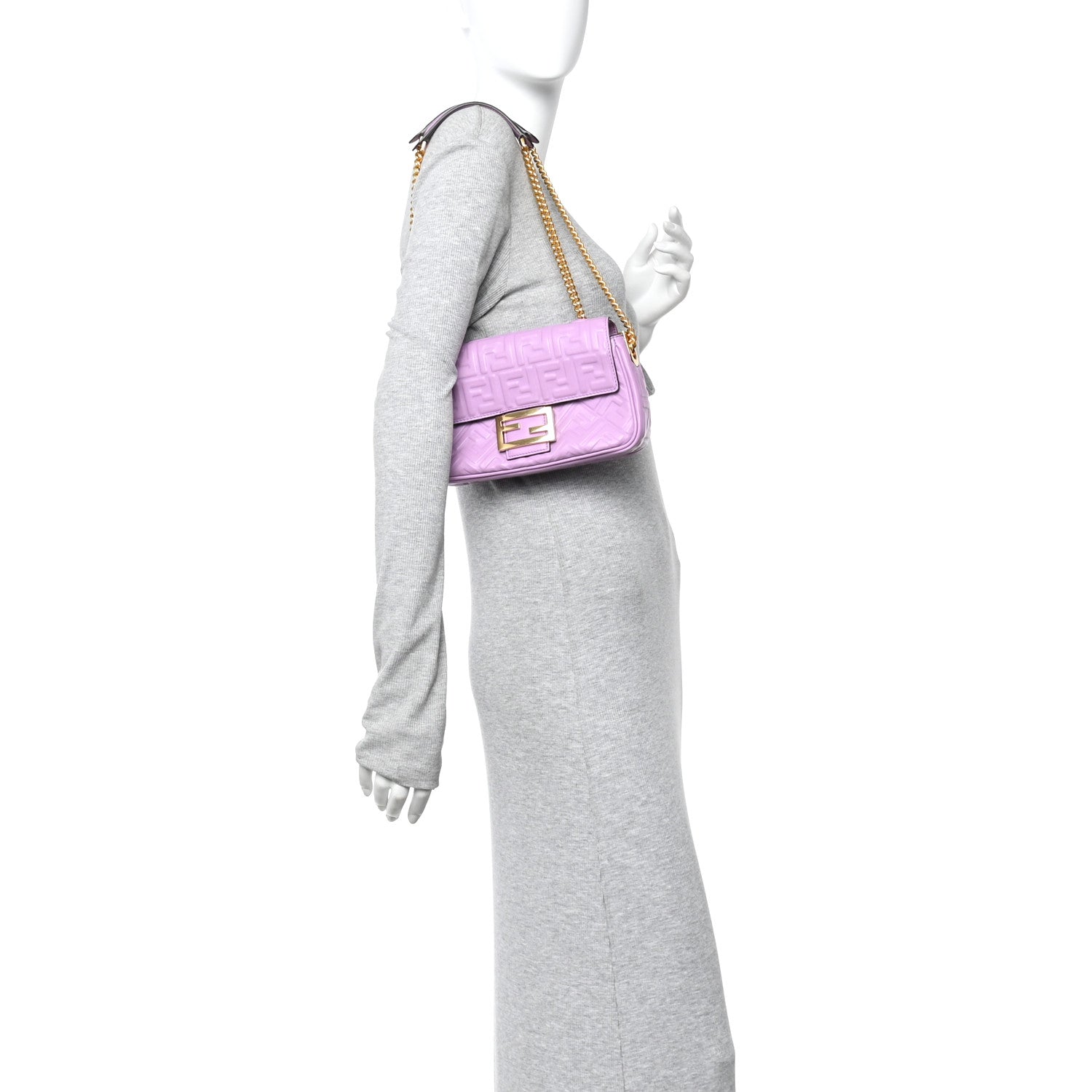 Fendi Nappa FF Embossed Small Midi Chain Baguette Violetta 2 of 15