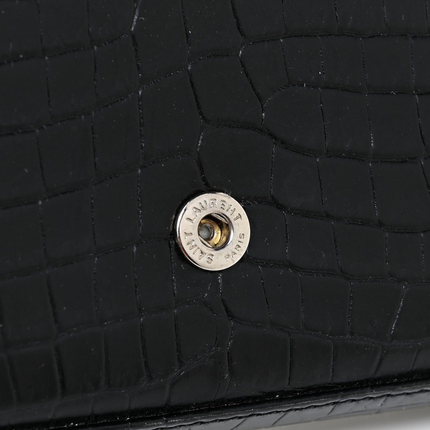 Saint Laurent Calfskin Crocodile Embossed Monogram Chain Wallet Black 12 of 16