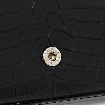 Saint Laurent Calfskin Crocodile Embossed Monogram Chain Wallet Black 12 of 16