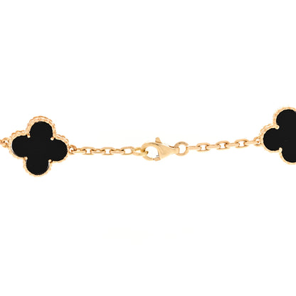 Van Cleef & Arpels 18K Yellow Gold Black Onyx 10 Motifs Vintage Alhambra Necklace 4 of 7