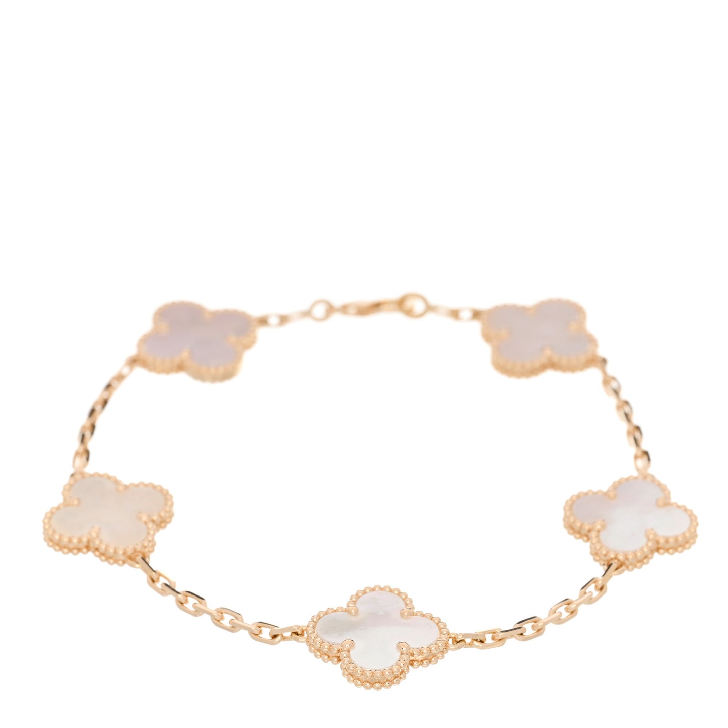 18K Yellow Gold Mother of Pearl 5 Motifs Vintage Alhambra Bracelet