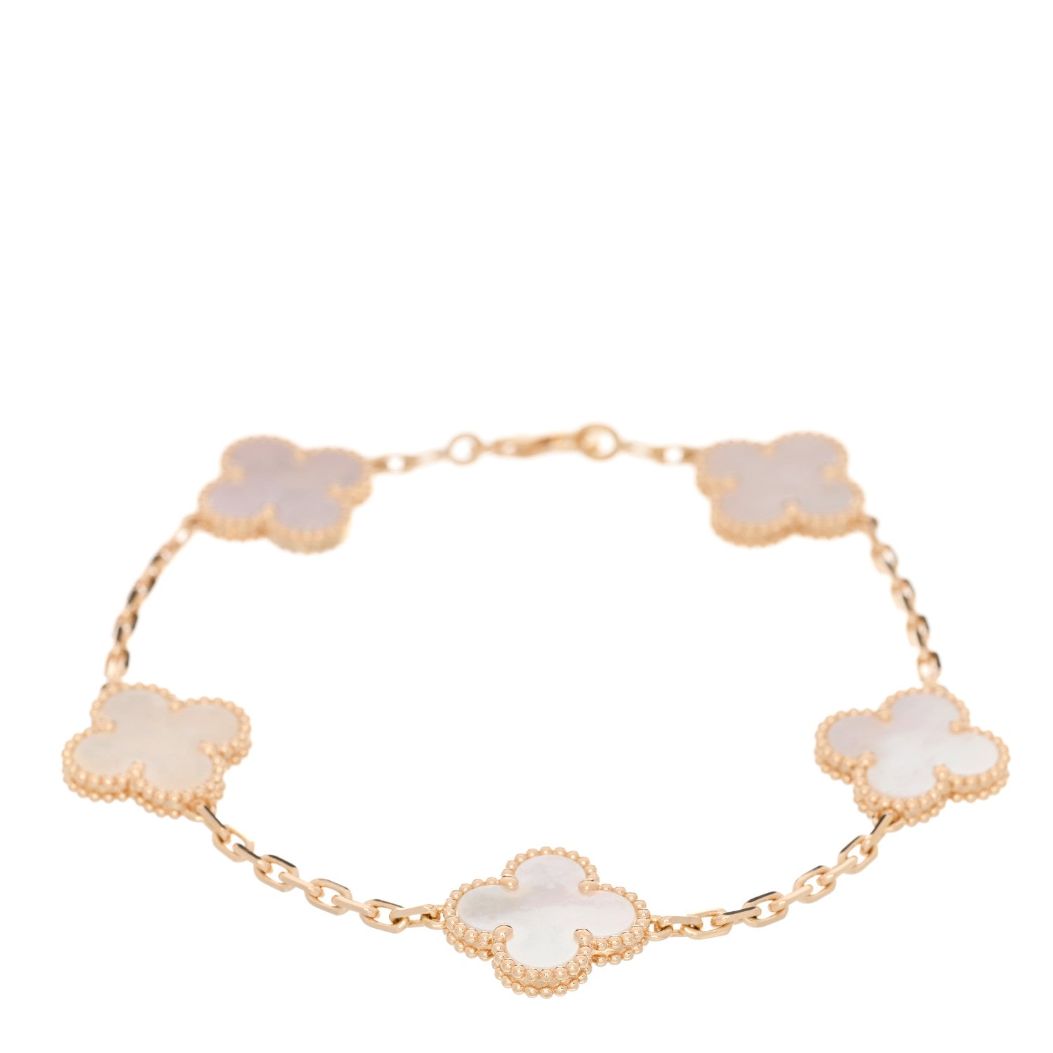 Van Cleef & Arpels 18K Yellow Gold Mother of Pearl 5 Motifs Vintage Alhambra Bracelet 1 of 4
