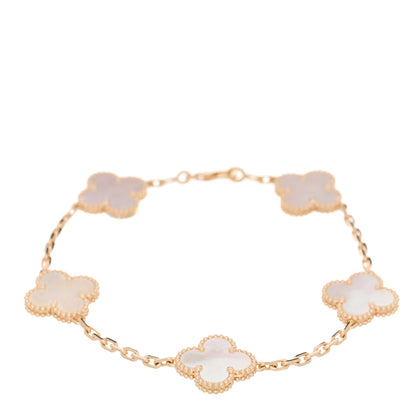 Van Cleef & Arpels 18K Yellow Gold Mother of Pearl 5 Motifs Vintage Alhambra Bracelet 1 of 4
