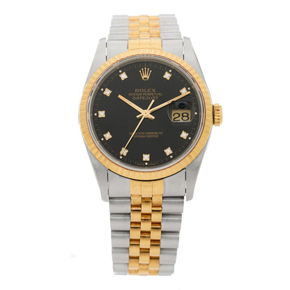 Rolex Stainless Steel 18K Yellow Gold Diamond 36mm Oyster Perpetual Datejust Watch Black 16233 1 of 4