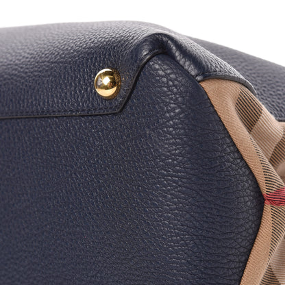 Burberry Grainy Calfskin House Check Medium Banner Tote Ink Blue 11 of 12