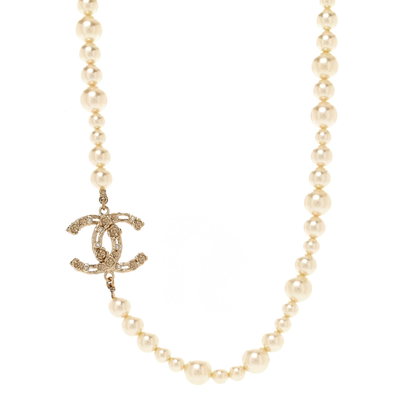 Pearl Crystal CC Camellia Short Necklace Gold