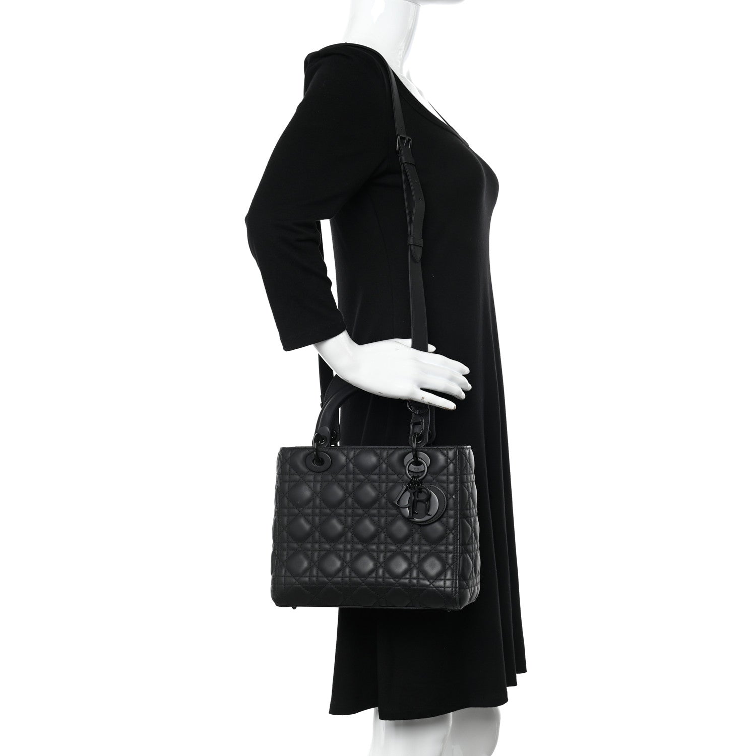 Christian Dior Ultra Matte Calfskin Cannage Medium Lady Dior Black 4 of 14