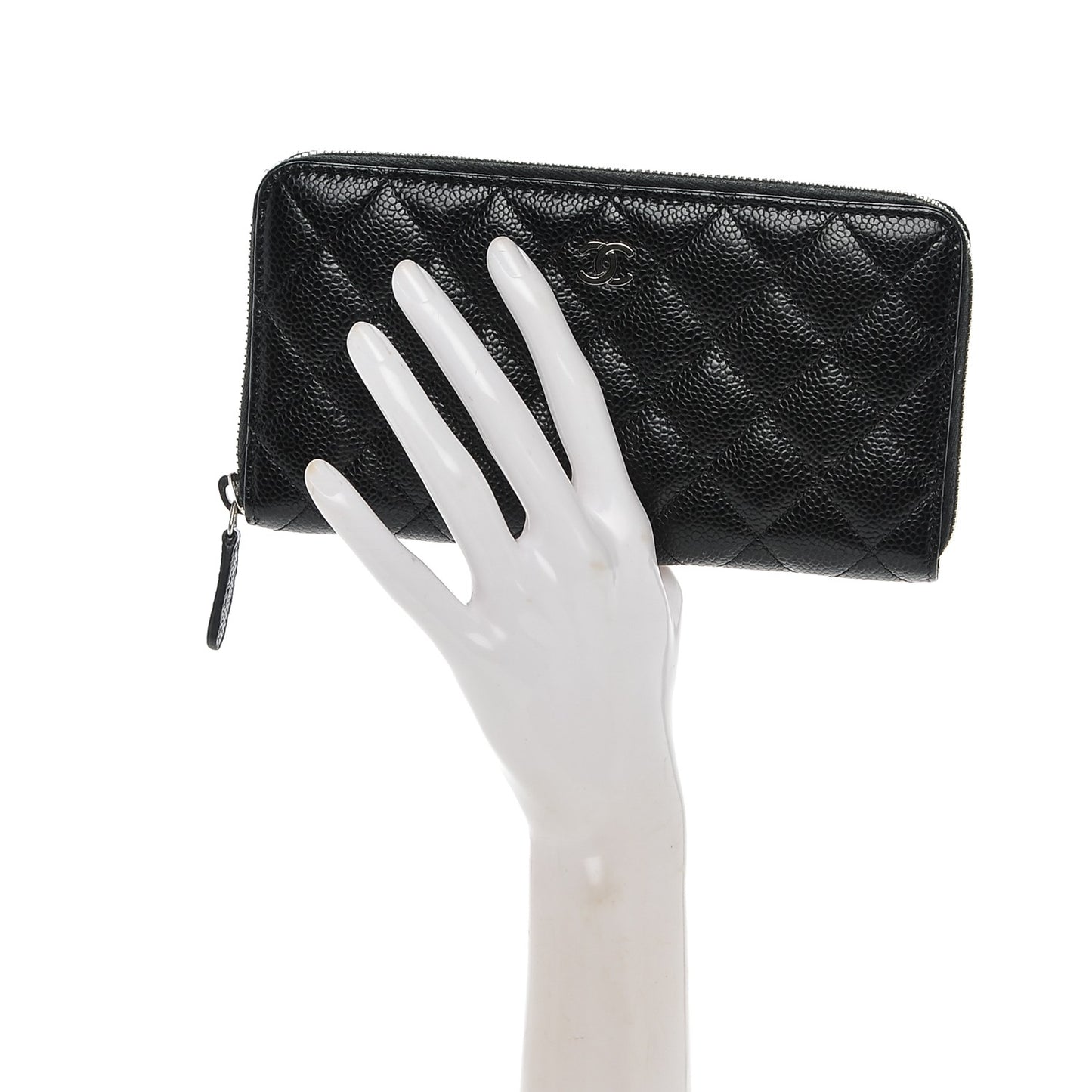 Caviar Quilted Large Gusset Zip Around Wallet Black