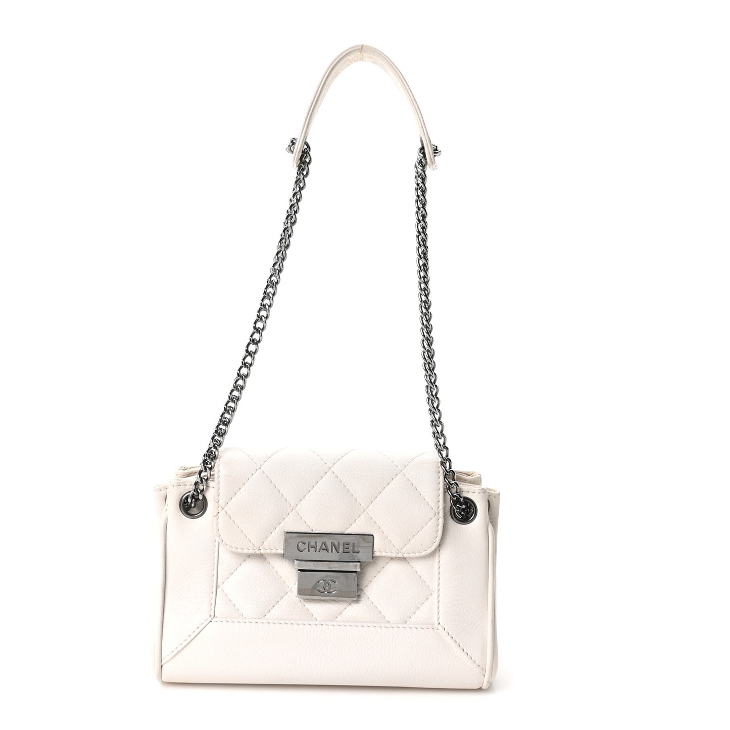 Caviar Quilted Mini Accordion Flap White