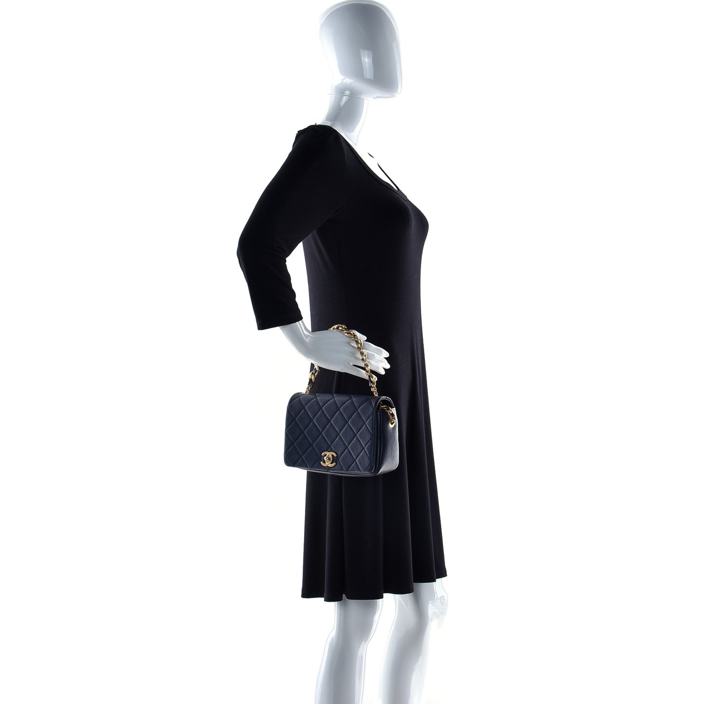 Caviar Quilted Small Fashion Therapy Flap Bag Navy Blue
