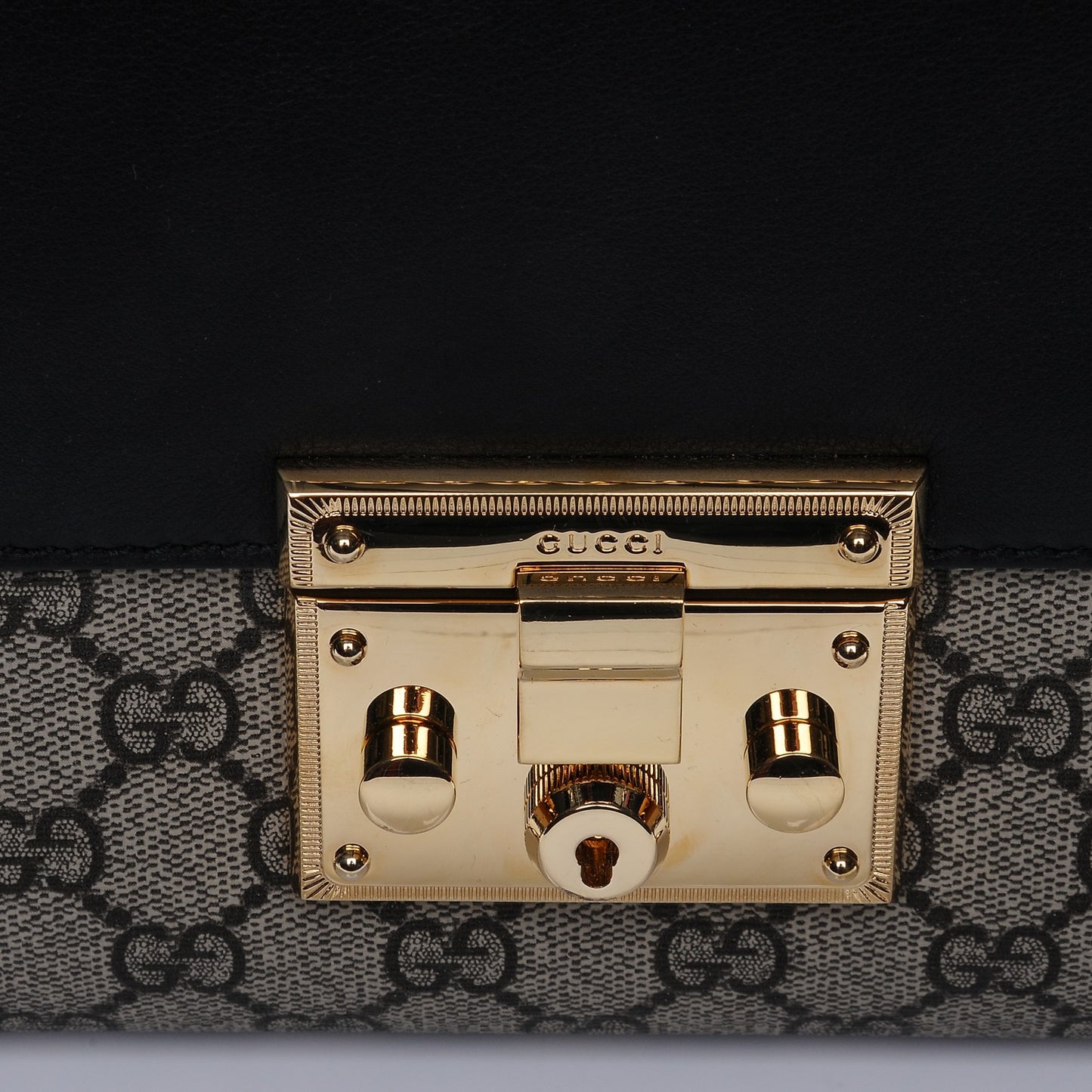 GG Supreme Monogram Calfskin Medium Padlock Shoulder Bag Beige Black Cuir