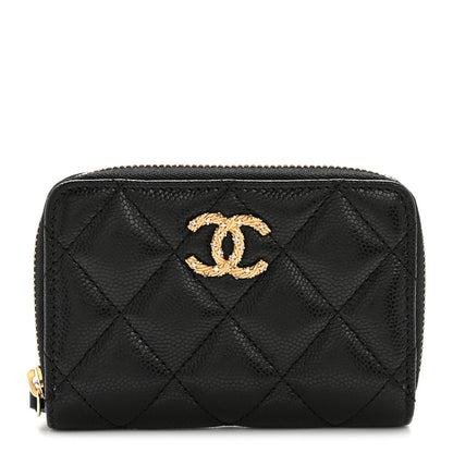 Chanel Caviar Quilted Crystal Zip Around Coin Purse Wallet Black 1 of 8