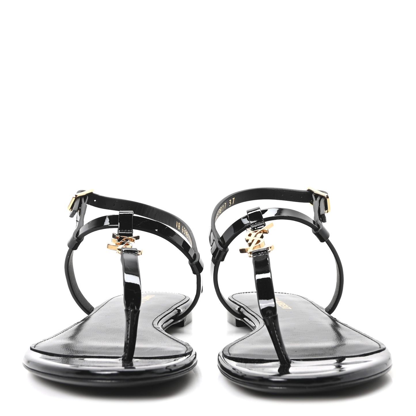 Vitello Vernice Soft Cassandra 05 Monogram Flat Sandals 37 Oro Antico Black