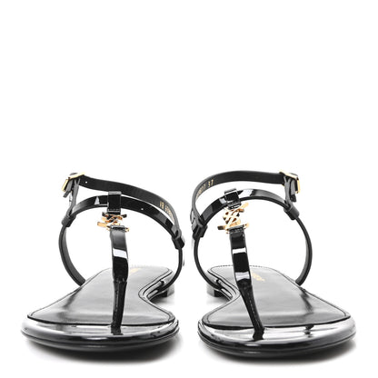 Saint Laurent Vitello Vernice Soft Cassandra 05 Monogram Flat Sandals 37 Oro Antico Black 3 of 10