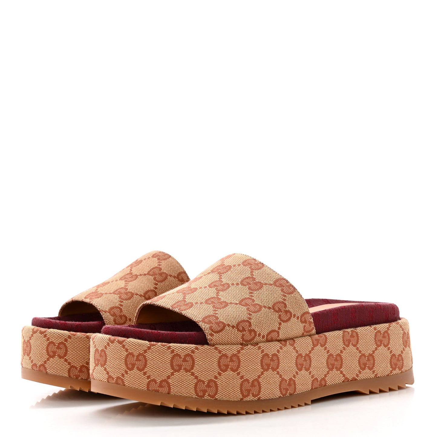 Canvas GG Monogram Angelina Platform Slide Sandals 35 Beige Ruggine
