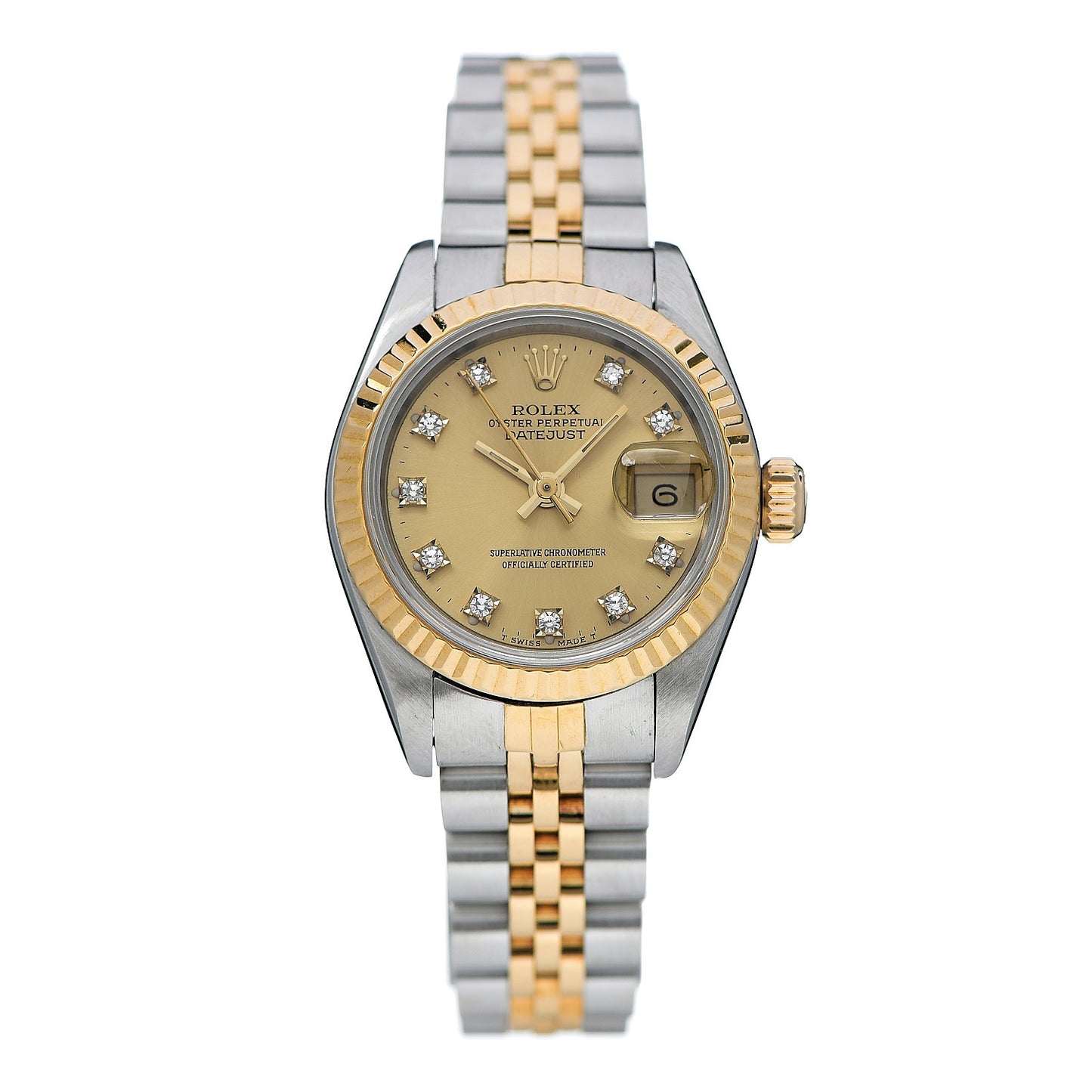 Stainless Steel 18K Yellow Gold Diamond 26mm Oyster Perpetual Datejust Watch Champagne 69173