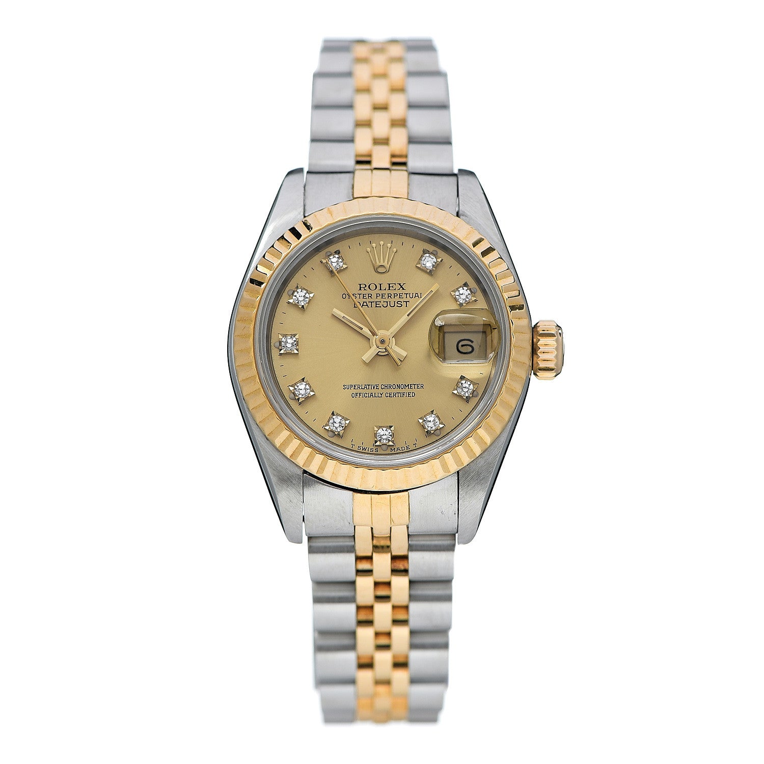 Rolex Stainless Steel 18K Yellow Gold Diamond 26mm Oyster Perpetual Datejust Watch Champagne 69173 1 of 5