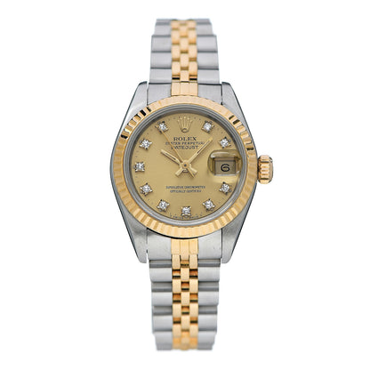 Rolex Stainless Steel 18K Yellow Gold Diamond 26mm Oyster Perpetual Datejust Watch Champagne 69173 1 of 5