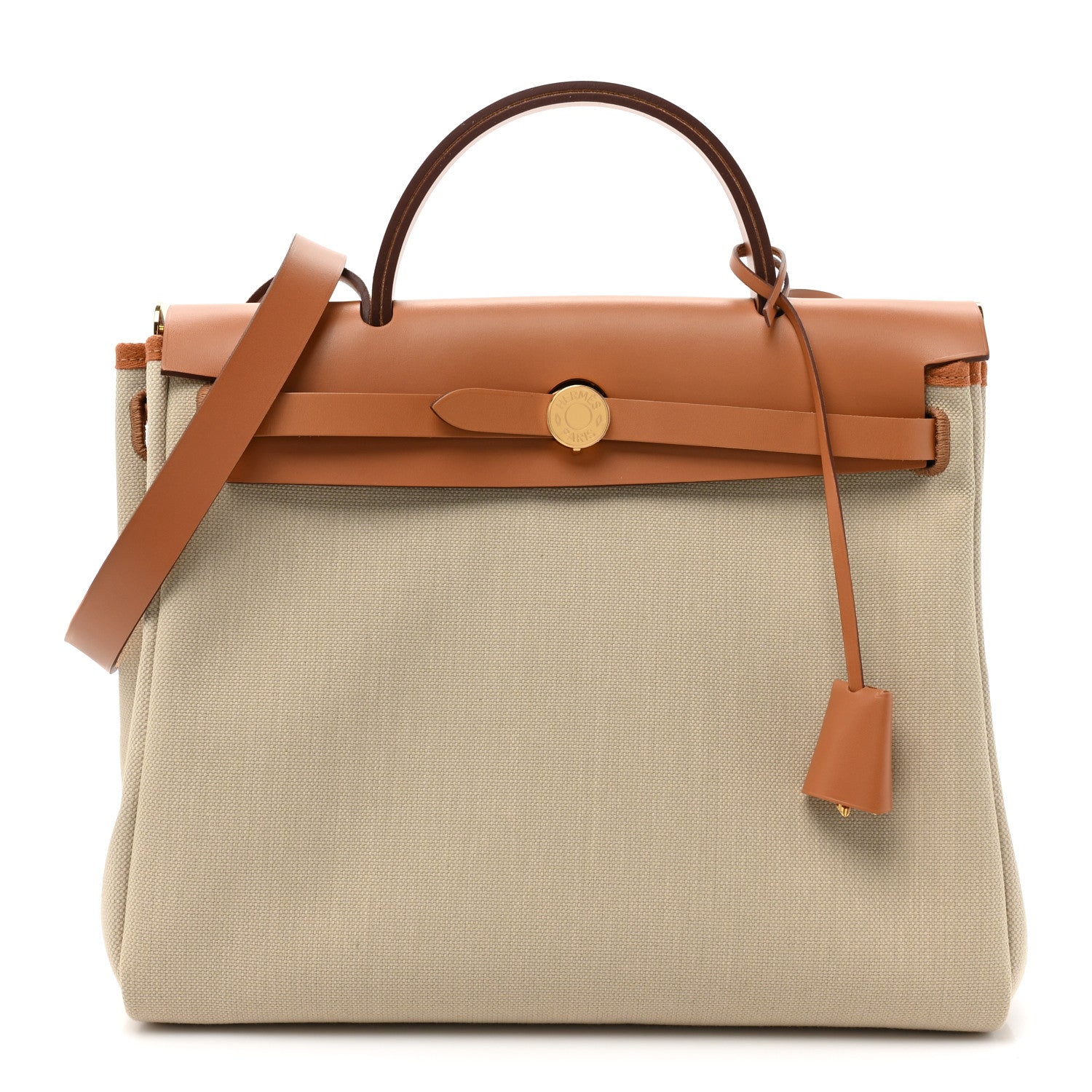 Hermes Military Toile Vache Hunter Herbag Zip Retourne 31 PM Beton Naturel 1 of 11