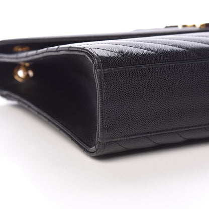 Saint Laurent Grain De Poudre Matelasse Chevron Large Monogram Satchel Black 16 of 19