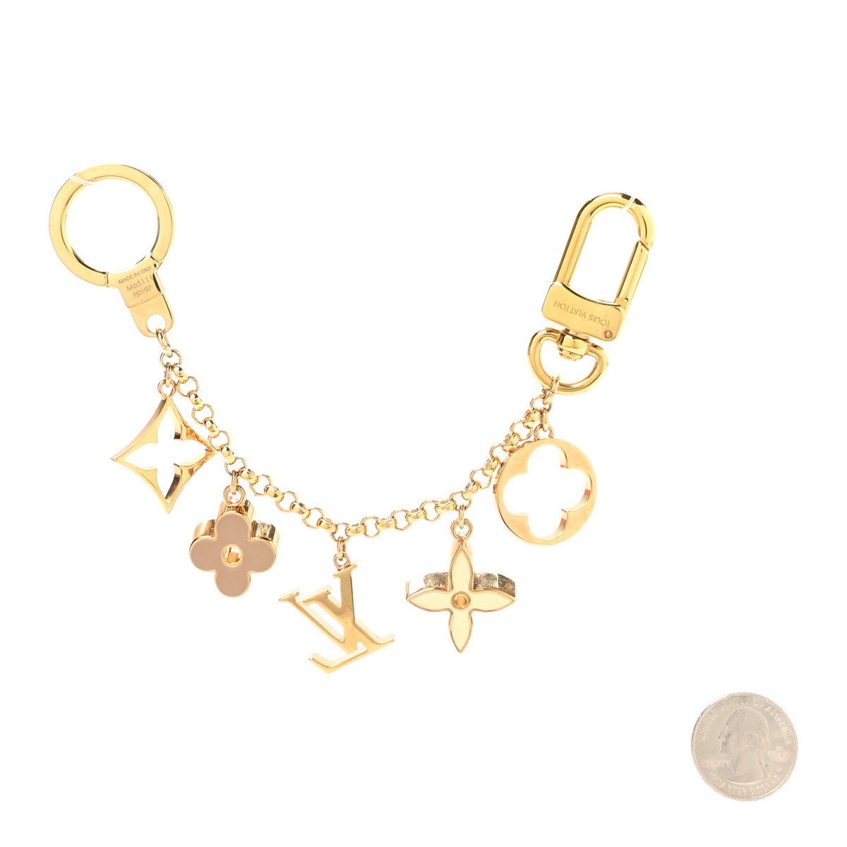 Louis Vuitton Brass Enamel Fleur De Monogram Bag Charm Chain Gold 2 of 4