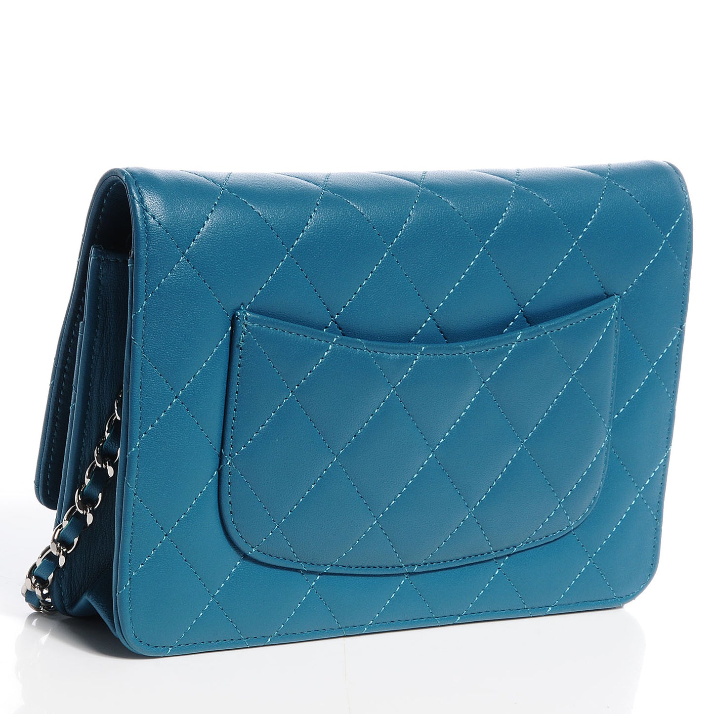 Lambskin Quilted CC Wallet On Chain Turquoise