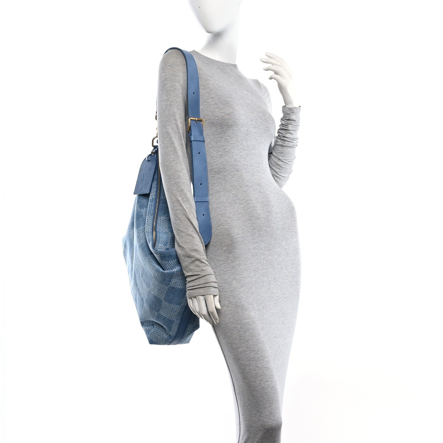 Louis Vuitton Damier Denim Vagabond Hobo Blue 2 of 10