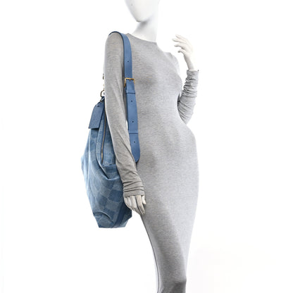 Louis Vuitton Damier Denim Vagabond Hobo Blue 2 of 10