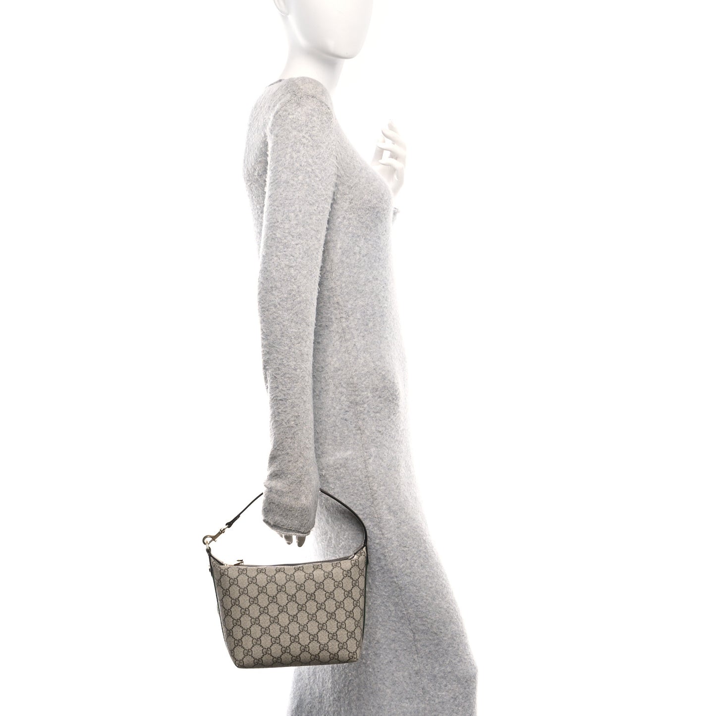 GG Supreme Monogram Textured Calfskin Web Super Mini Ophidia Shoulder Bag Beige Ebony New Acero