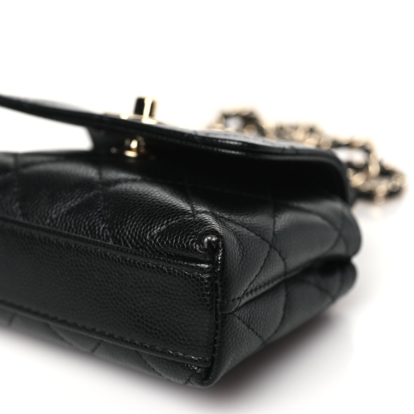 Caviar Quilted Nano Coco Handle Clutch With Chain Black