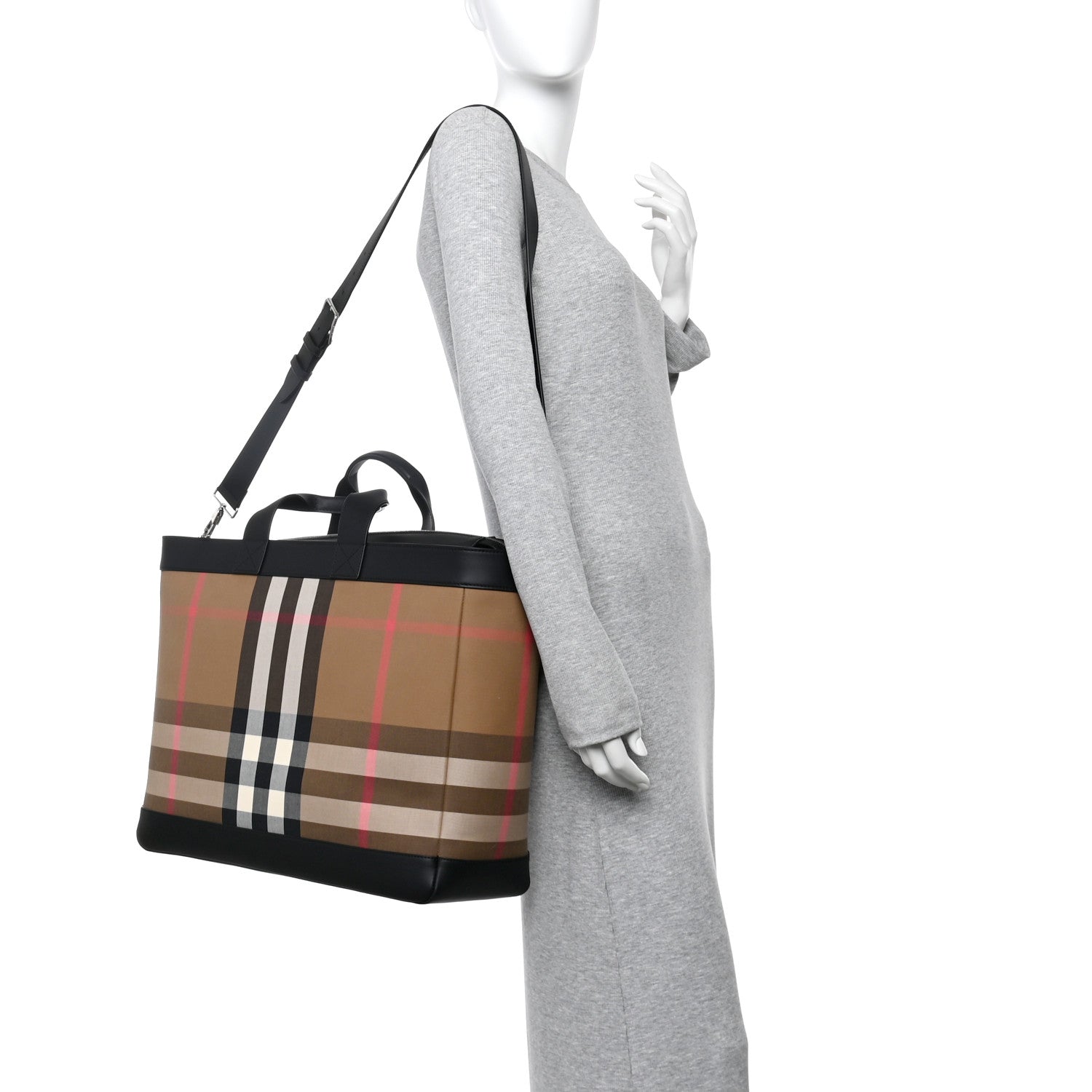 Burberry IP Check Nylon Calfskin Ormond Tote Bag Taupe Brown 2 of 9