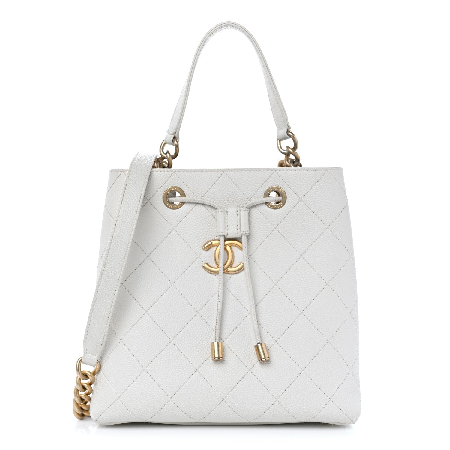 Chanel Grained Calfskin Stitched Small Drawstring Bag White 1 of 16