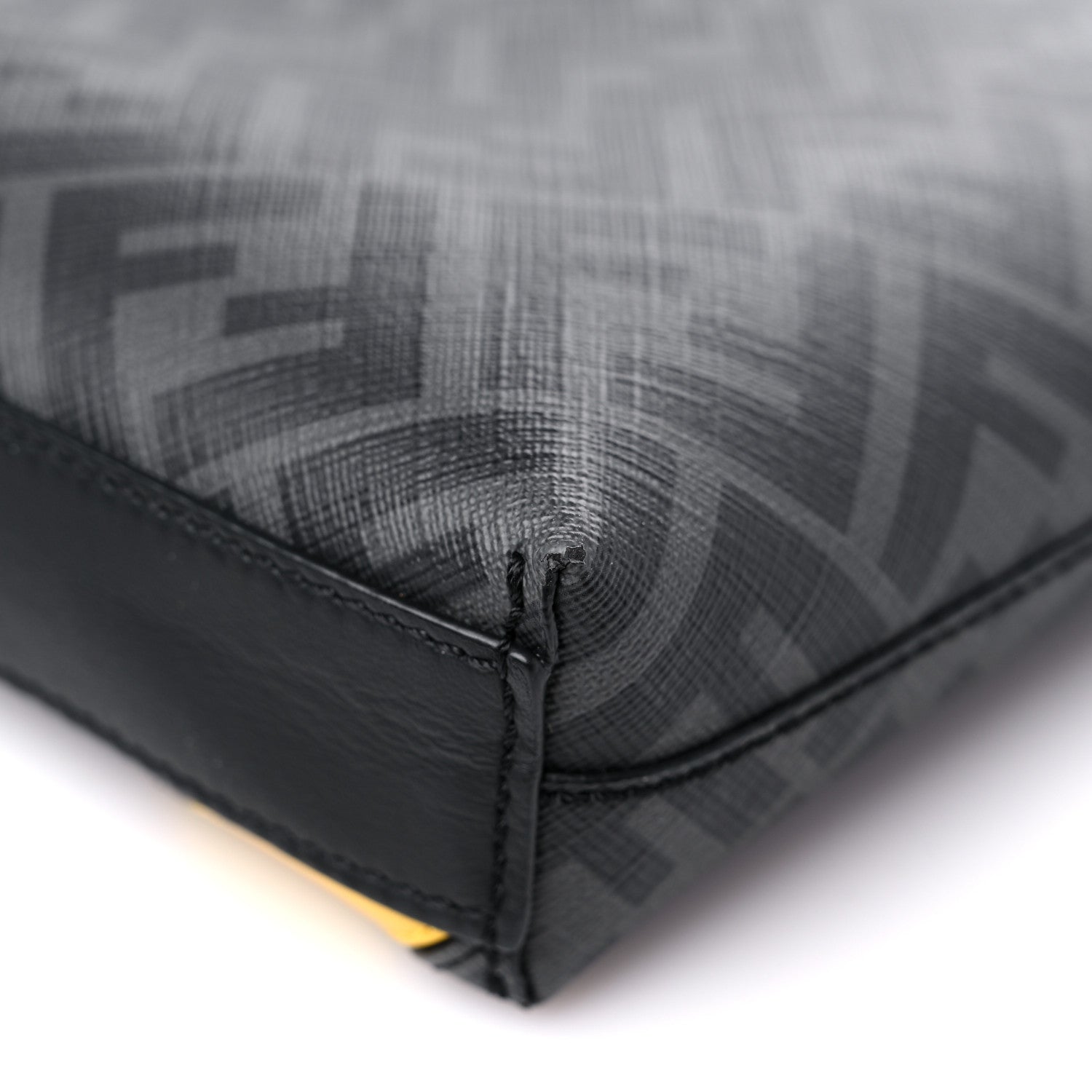 Fendi Glazed Fabric Vitello Liberty FF 1974 Diagonal Medium East West Messenger Black Sunflower 11 of 12